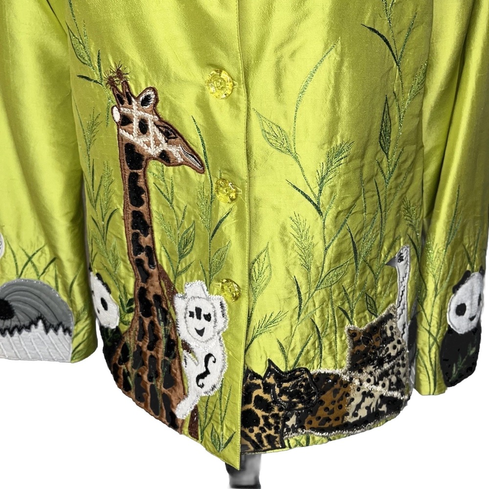 Vtg Anage Silk Jacket Womens M Embroidered Safari Art to Wear Giraffe Peacock - Picture 3 of 14